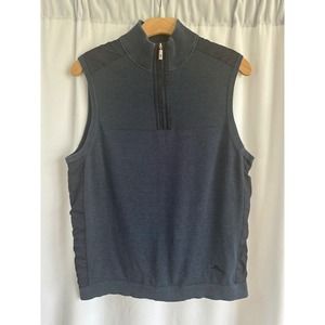 Tommy Bahama Mens Vest Size Small 1/4 Zip Blue Sleeveless Mixed Media Logo
